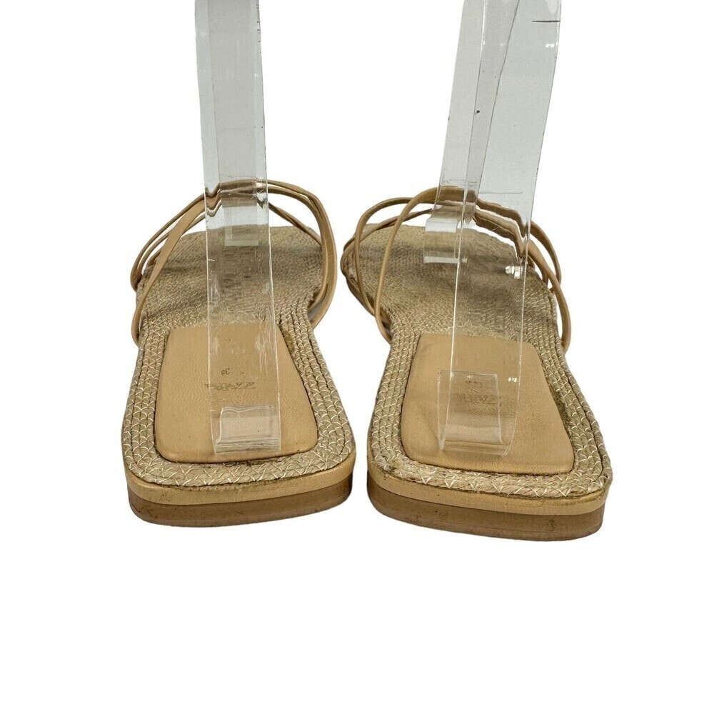 Zara Sheos Womens Size 38 Beige Square Toe Strappy Flat Sandals Jute 7.5 US READ - Picture 8 of 16